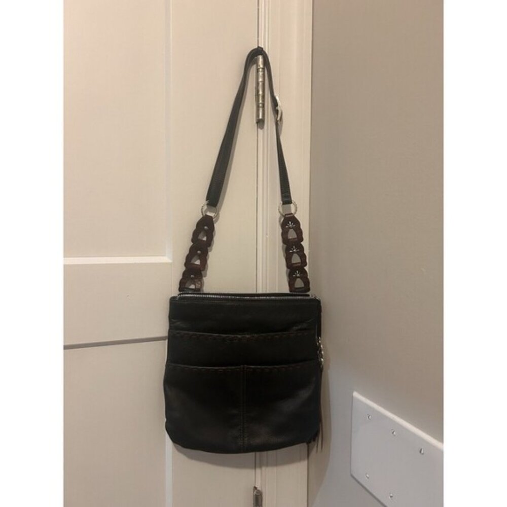 BRIGHTON KODA BLACK & BROWN SOFT LEATHER CROSS BODY TASSEL POCKETS Western